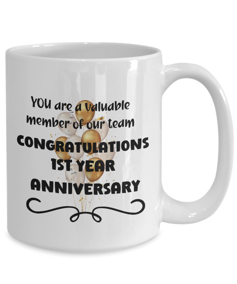 1st year work anniversary ceramic coffee mug, employee gift, office mug, job celebration, one year at job, employee appreciation, 1 year milestone, 1 year employment, workplace anniversary