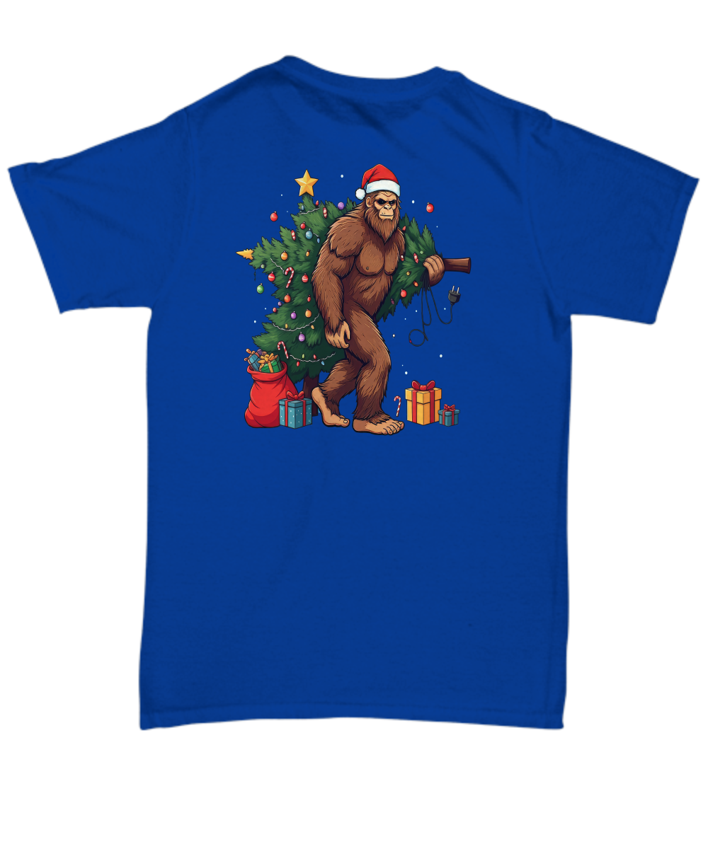 Quirky festive unisex holiday t shirt big foot christmas stocking stuffer