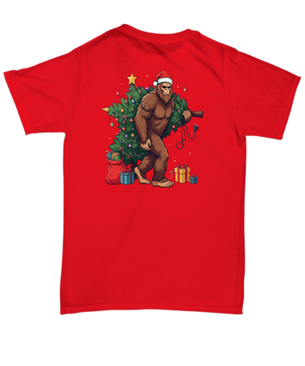 Quirky festive unisex holiday t shirt big foot christmas stocking stuffer