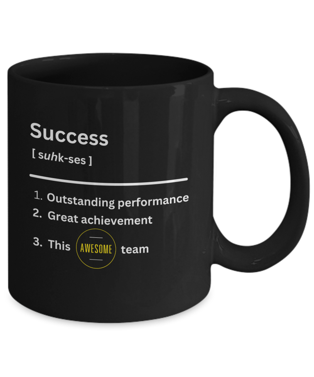 Success definition black ceramic mug, employee appreciation gift, business gift, company morale booster, office holiday party, team celebration, workplace christmas gifts