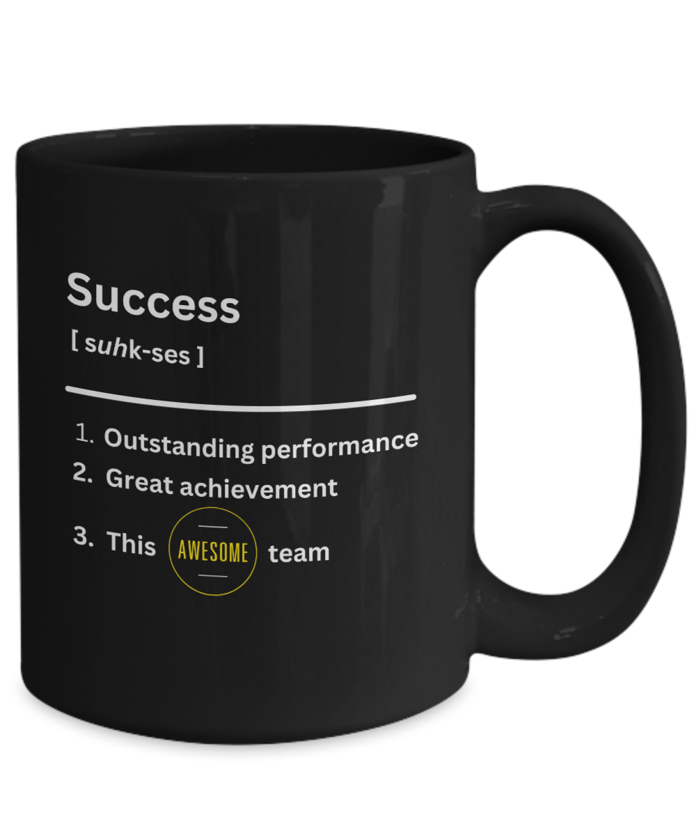 Success definition black ceramic mug, employee appreciation gift, business gift, company morale booster, office holiday party, team celebration, workplace christmas gifts