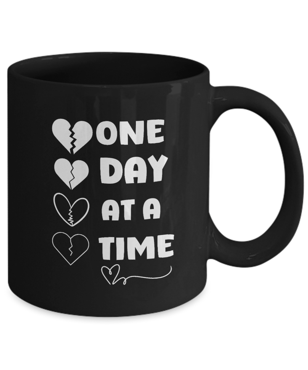 One day at a time ceramic coffee mug healing gift idea, grief support, resilience mug, recovery support, inspirational mug, hope and courage, bereavement