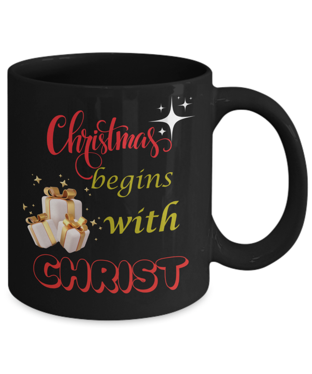 Christmas begins with Christ ceramic mug, stocking stuffer, beautiful gift idea