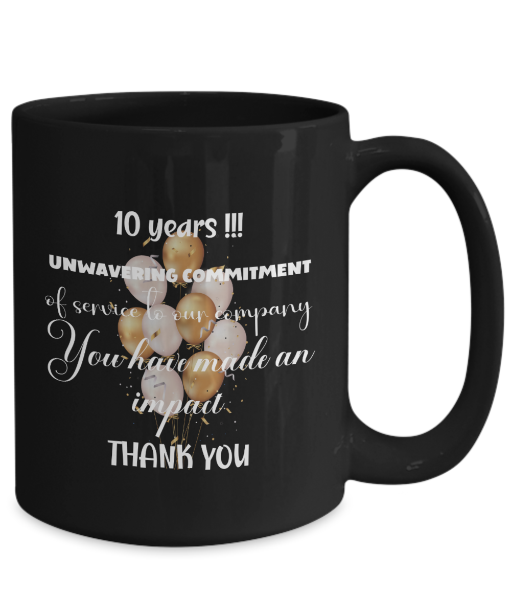 Office gift - 10 year anniversary ceramic coffee mug gift, work anniversary, career milestone, employee gift, staff recognition, job achievement, 3 years of work acknowledgement, corporate gift, office mug, black mug