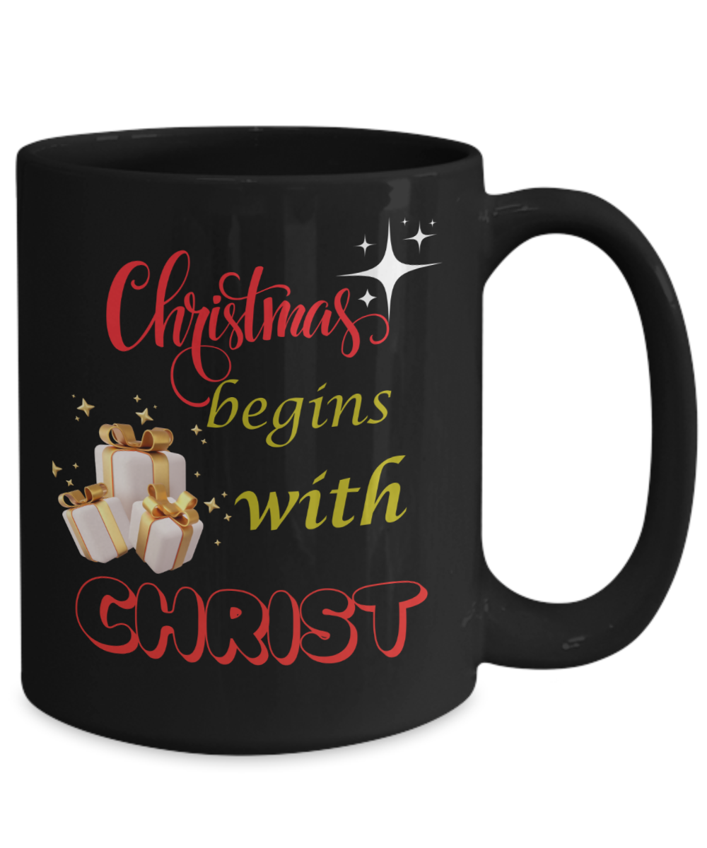 Christmas begins with Christ ceramic mug, stocking stuffer, beautiful gift idea