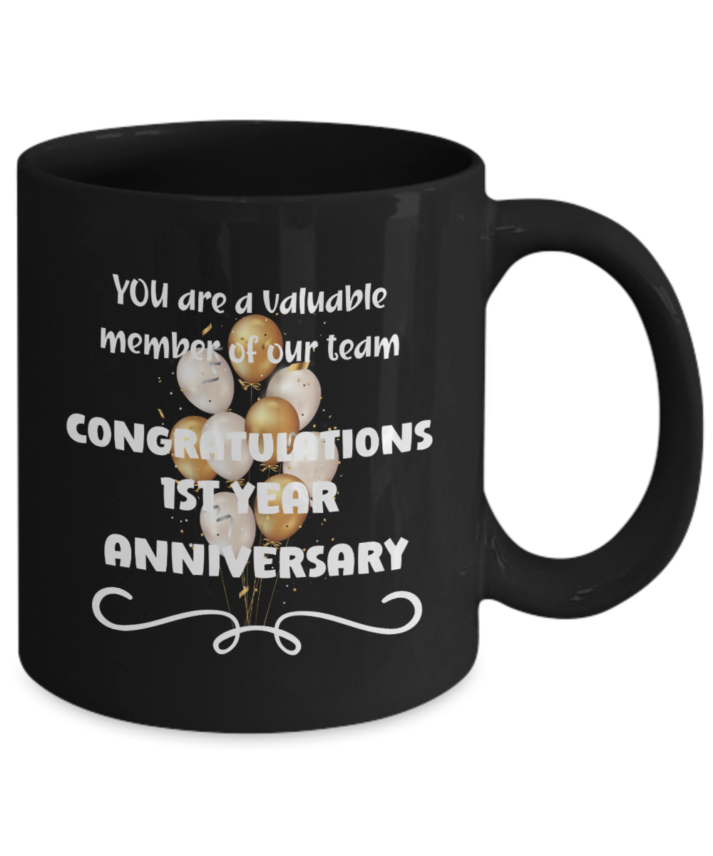 1st year work anniversary ceramic coffee mug, employee gift, office mug, job celebration, one year at job, employee appreciation, 1 year milestone, 1 year employment, workplace anniversary