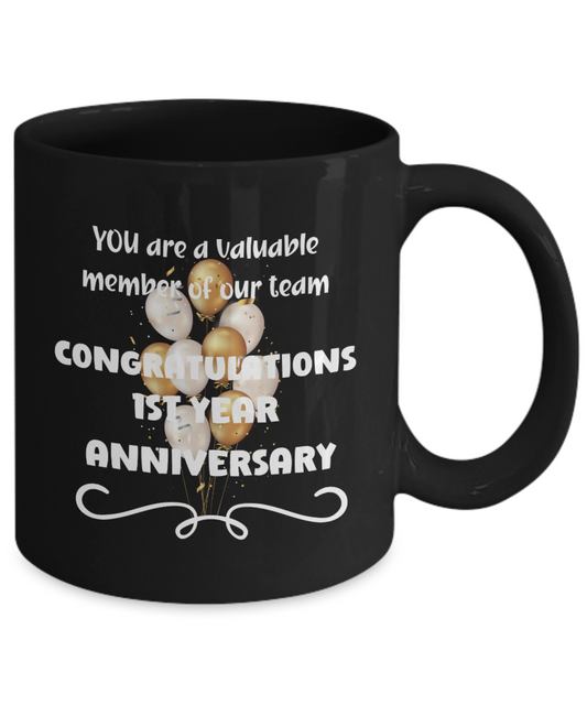 1st year work anniversary ceramic coffee mug, employee gift, office mug,