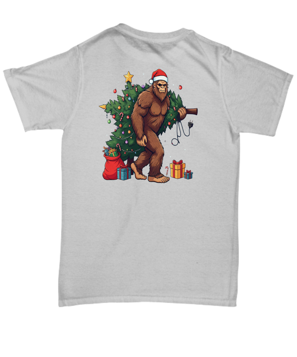 Quirky festive unisex holiday t shirt big foot christmas stocking stuffer