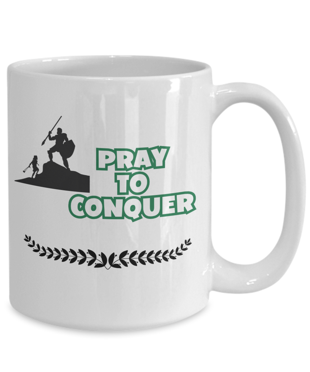 Pray to conquer ceramic coffee mug, Christian mug, motivational gift, faith-based gift, gift for pastor, gift for believer, spiritual gift, spiritual warfare cup, daily reminder