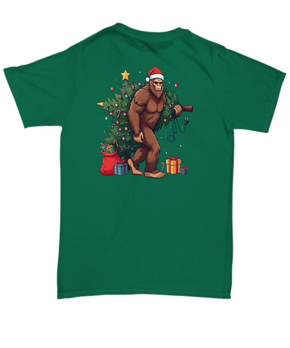 Quirky festive unisex holiday t shirt big foot christmas stocking stuffer