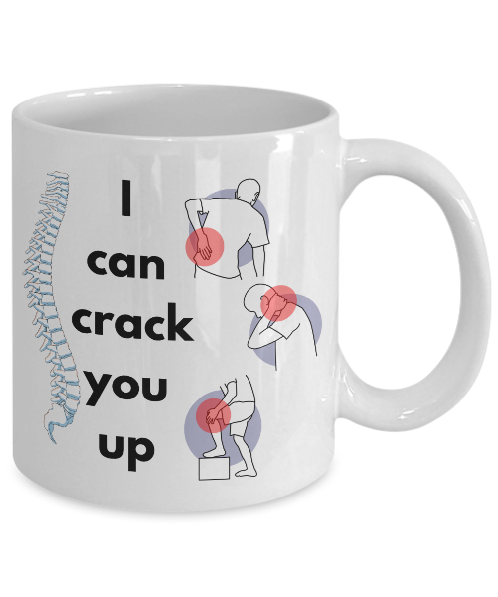 Funny chiropractor ceramic mug, i'll crack you up, chiropractor tools, chiropractic, adjusted, aligned, crack me up, chiro, spine therapy