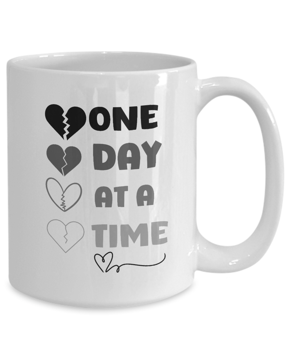 Grief support ceramic coffee mug| One day at a time| recovery support, resilience mug, healing after loss, sympathy gift - free shipping