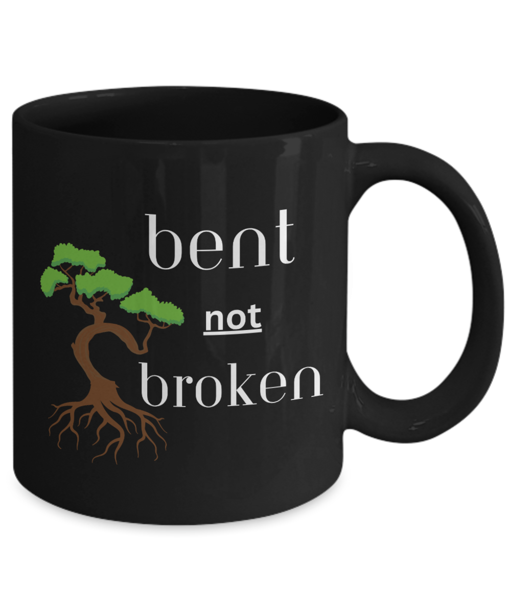 Resilience ceramic coffee mug, bent not broken, positive affirmation, strength mug, self care gift, recovery support gift, healing gift idea, life transition mug