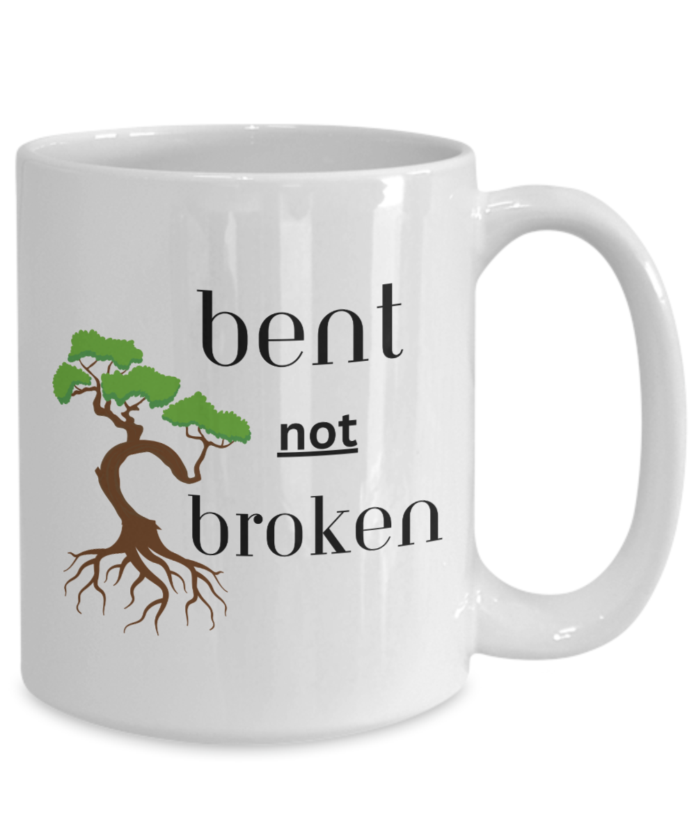 Resilience ceramic coffee mug, bent not broken, positive affirmation, strength mug, self care gift, recovery support gift, healing gift idea