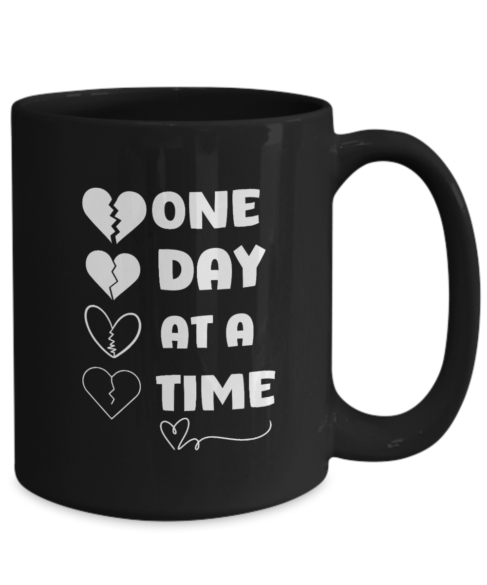 One day at a time ceramic coffee mug healing gift idea, grief support, resilience mug, recovery support, inspirational mug, hope and courage, bereavement