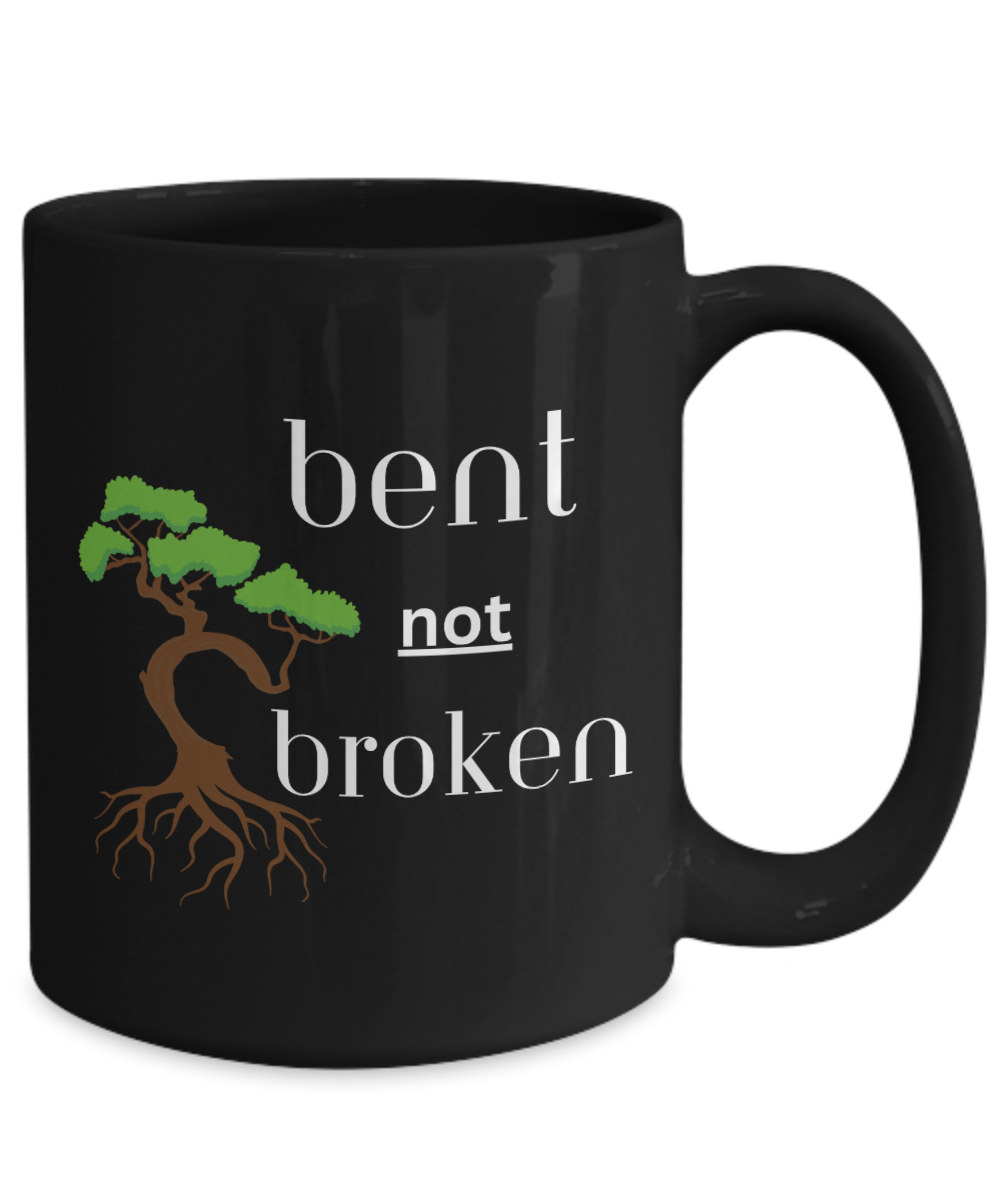 Resilience ceramic coffee mug, bent not broken, positive affirmation, strength mug, self care gift, recovery support gift, healing gift idea, life transition mug