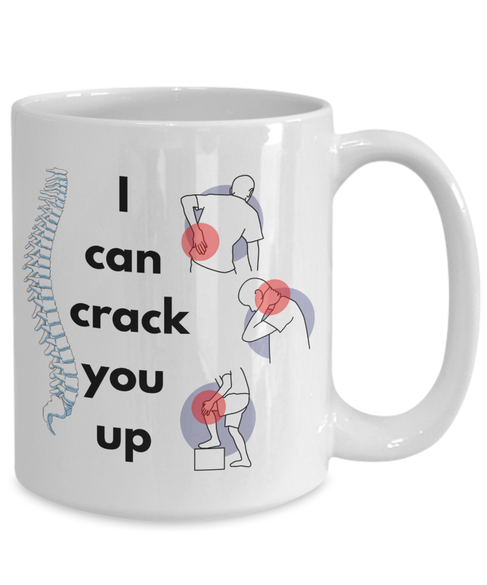 Funny chiropractor ceramic mug, i'll crack you up, chiropractor tools, chiropractic, adjusted, aligned, crack me up, chiro, spine therapy