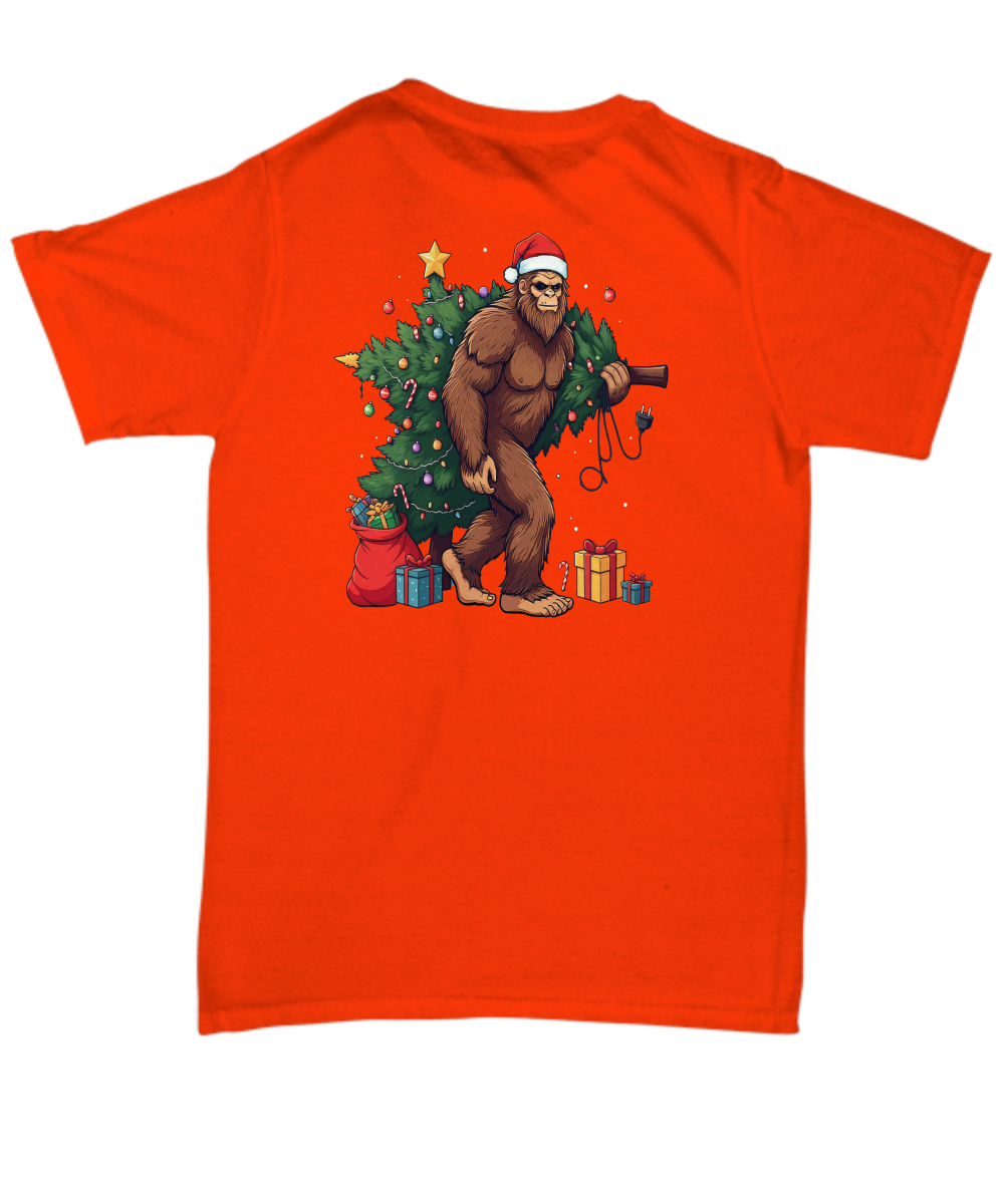 Quirky festive unisex holiday t shirt big foot christmas stocking stuffer