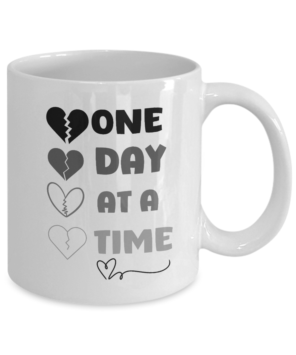 Grief support ceramic coffee mug| One day at a time| recovery support, resilience mug, healing after loss, sympathy gift - free shipping