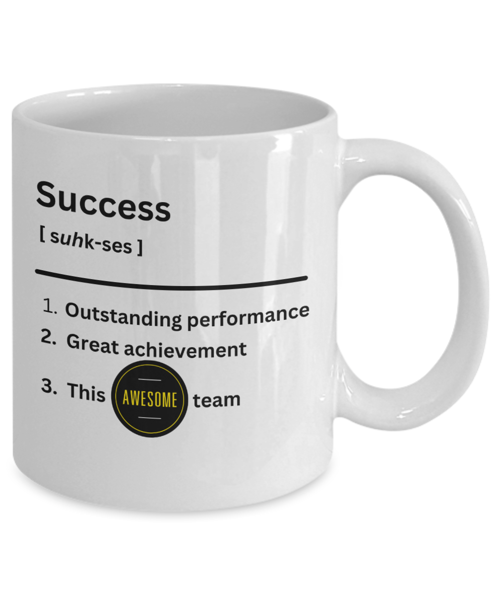 Success definition white ceramic mug, employee appreciation gift, business gift, company morale booster, office holiday party, team celebration, workplace christmas gifts