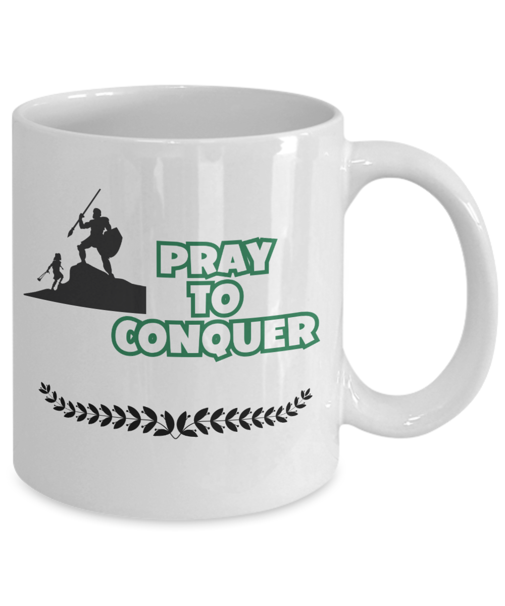 Pray to conquer ceramic coffee mug, Christian mug, motivational gift, faith-based gift, gift for pastor, gift for believer, spiritual gift, spiritual warfare cup, daily reminder