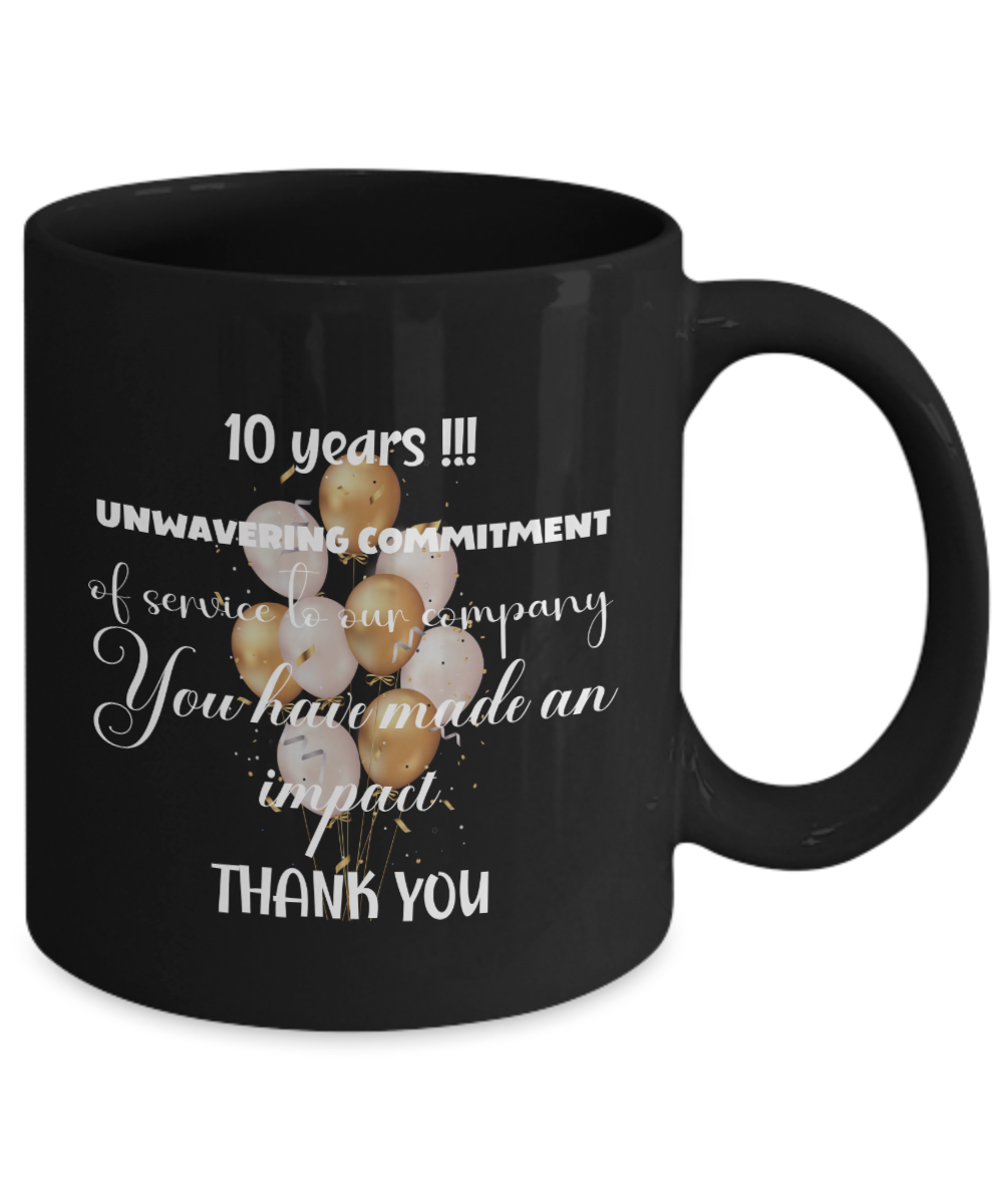 Office gift - 10 year anniversary ceramic coffee mug gift, work anniversary, career milestone, employee gift, staff recognition, job achievement, 3 years of work acknowledgement, corporate gift, office mug, black mug