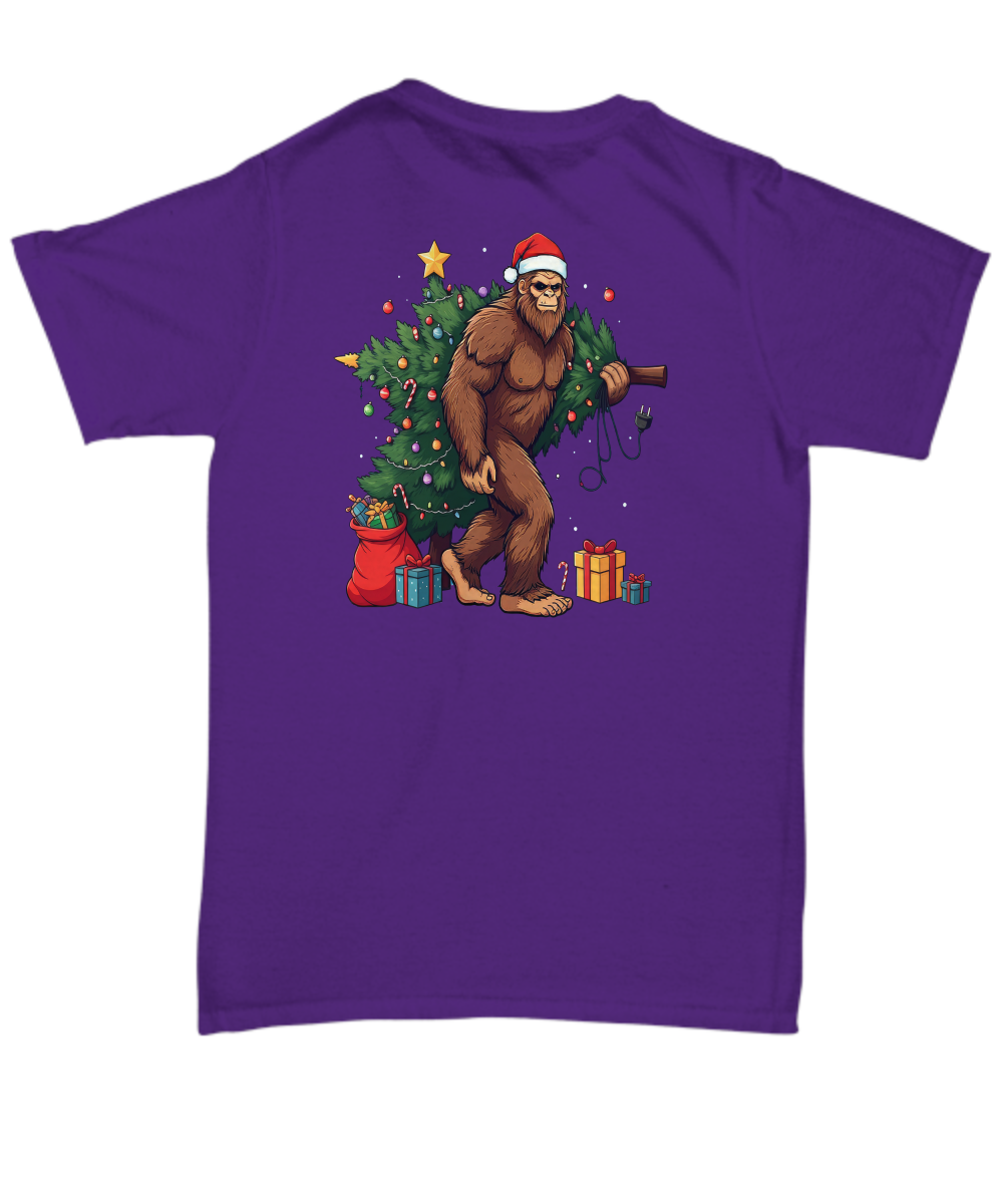 Quirky festive unisex holiday t shirt big foot christmas stocking stuffer