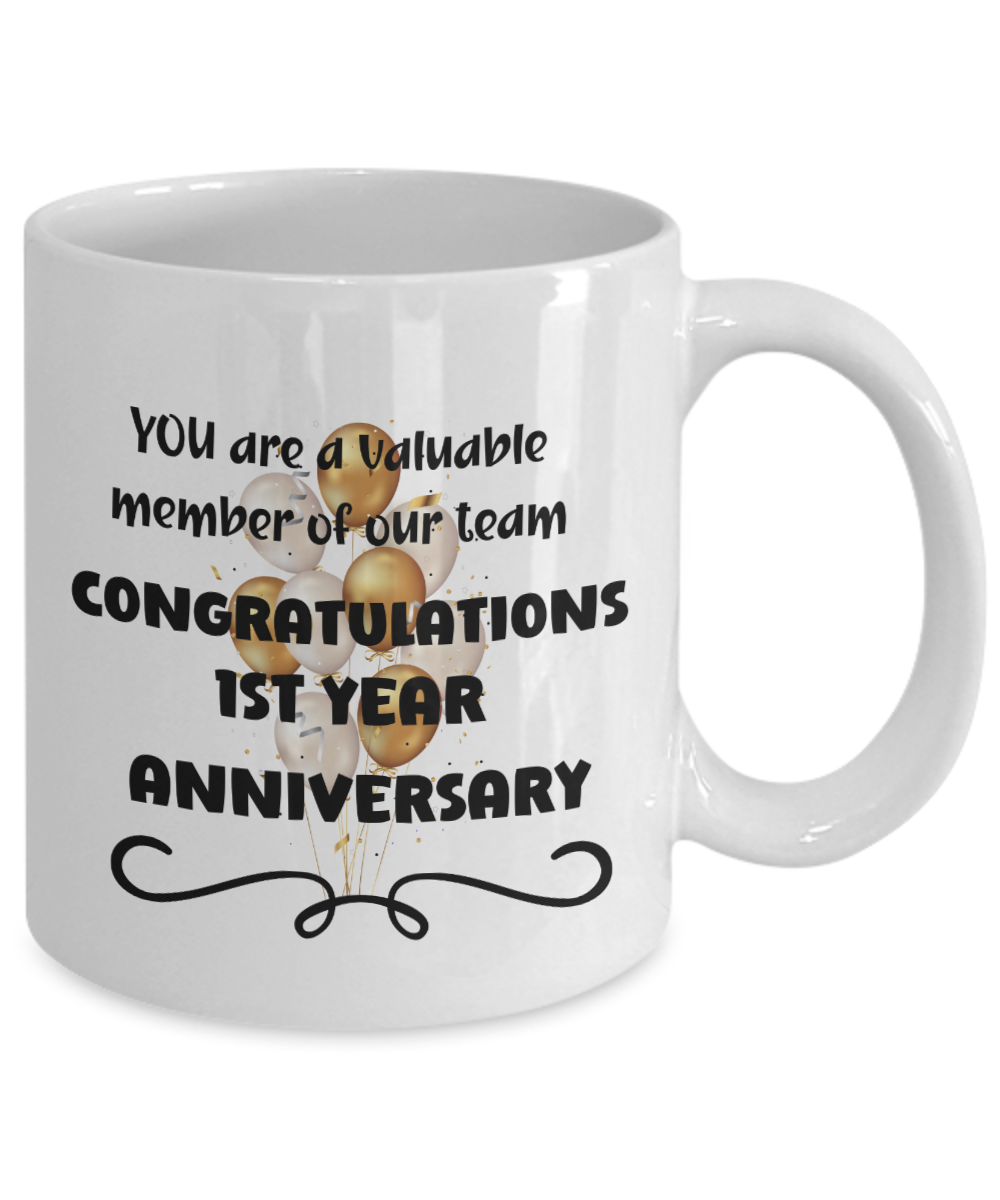 1st year work anniversary ceramic coffee mug, employee gift, office mug, job celebration, one year at job, employee appreciation, 1 year milestone, 1 year employment, workplace anniversary