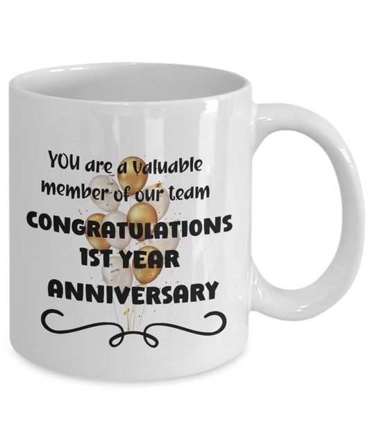 1st year work anniversary ceramic coffee mug, employee gift, office mug, job celebration,