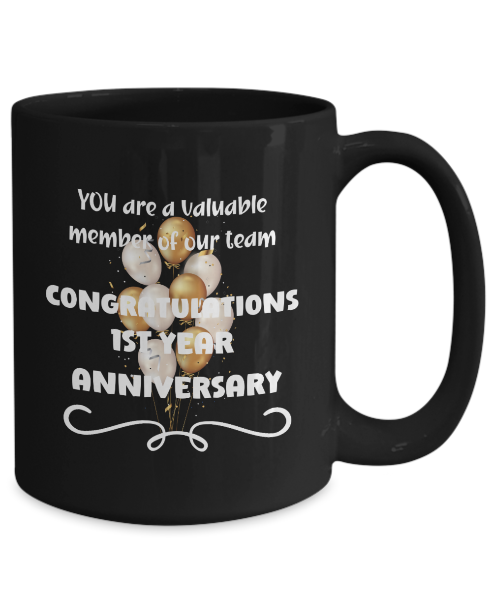 1st year work anniversary ceramic coffee mug, employee gift, office mug, job celebration, one year at job, employee appreciation, 1 year milestone, 1 year employment, workplace anniversary