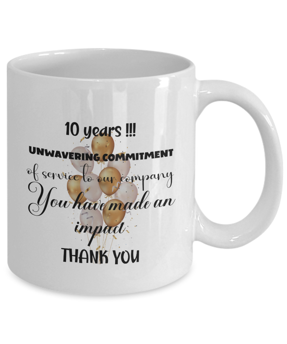 Office gift - 10 year anniversary ceramic coffee mug gift, work anniversary, career milestone, employee gift, staff recognition, job achievement, 3 years of work acknowledgement, corporate gift, office mug