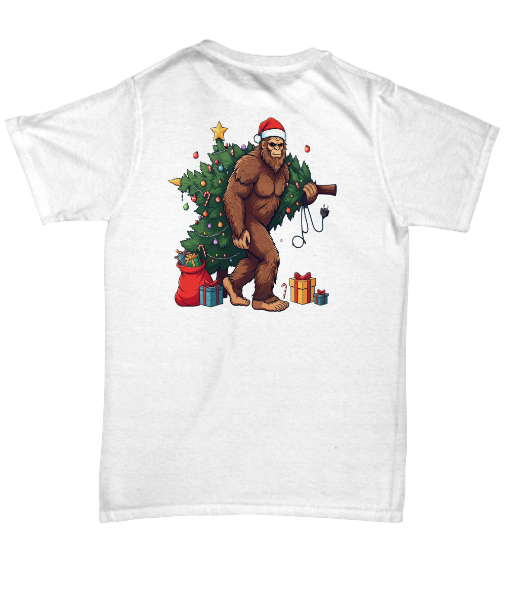 Quirky festive unisex holiday t shirt big foot christmas stocking stuffer