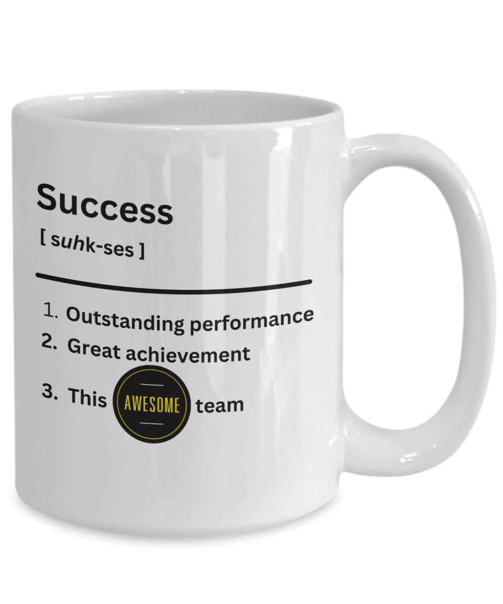 Success definition white ceramic mug, employee appreciation gift, business gift, company morale booster, office holiday party, team celebration, workplace christmas gifts