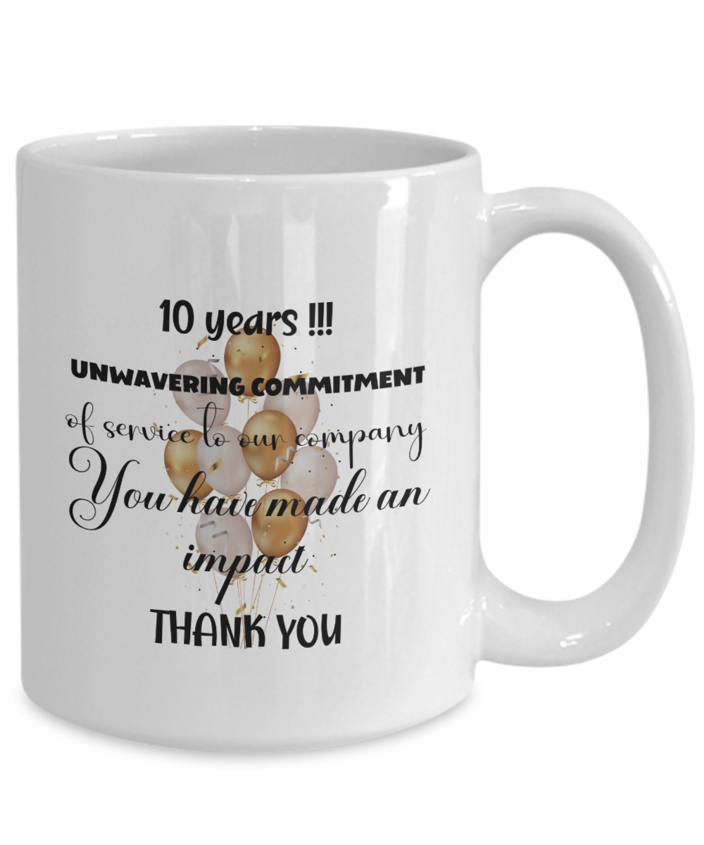 Office gift - 10 year anniversary ceramic coffee mug gift, work anniversary, career milestone, employee gift, staff recognition, job achievement, 3 years of work acknowledgement, corporate gift, office mug