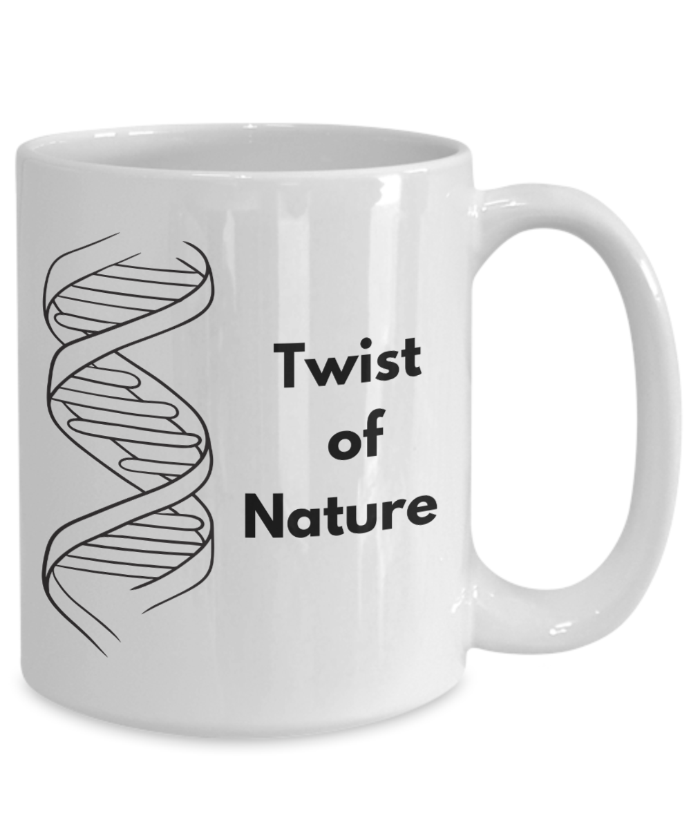 DNA humor ceramic coffee mug| Twist of Nature Mug| Funny science mug| Science theme party favor| Retirement gift| Graduation gift| Biotech novelty item| Lab partner present| Genetics student gift| Gift for biologist