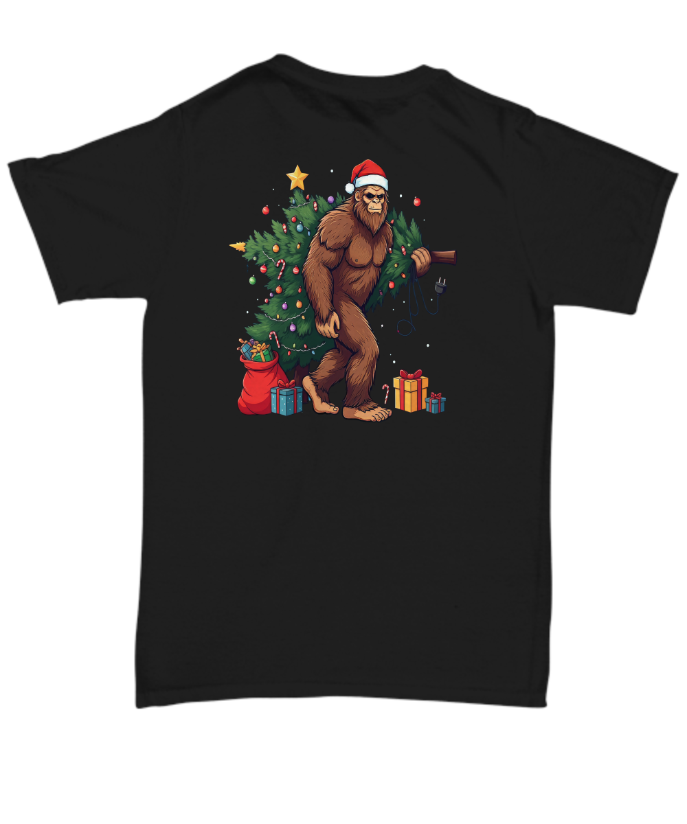 Quirky festive unisex holiday t shirt big foot christmas stocking stuffer