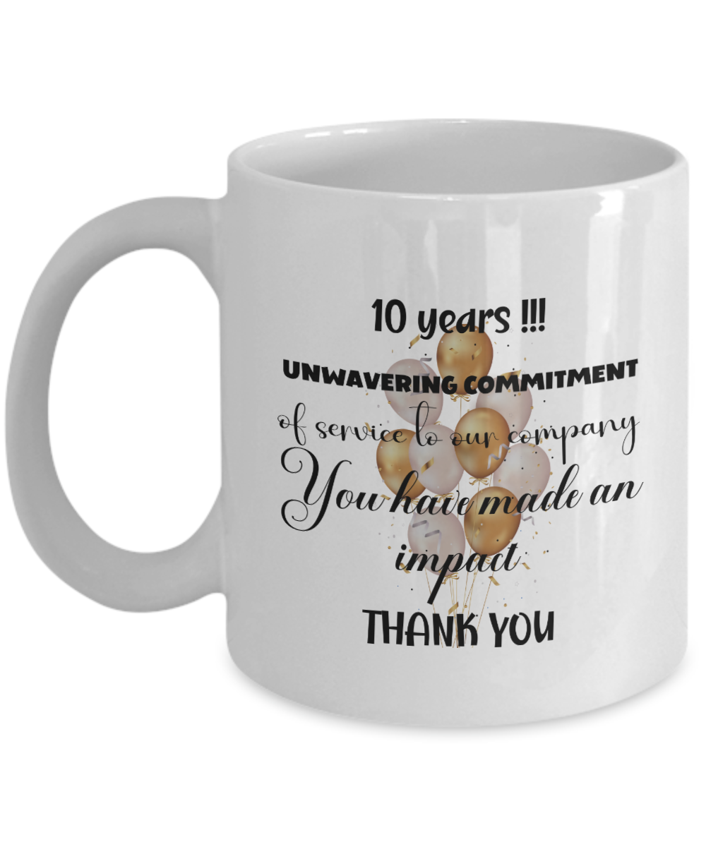 Office gift - 10 year anniversary ceramic coffee mug gift, work anniversary, career milestone, employee gift, staff recognition, job achievement, 3 years of work acknowledgement, corporate gift, office mug