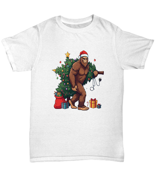 Quirky festive unisex holiday t shirt big foot christmas stocking stuffer