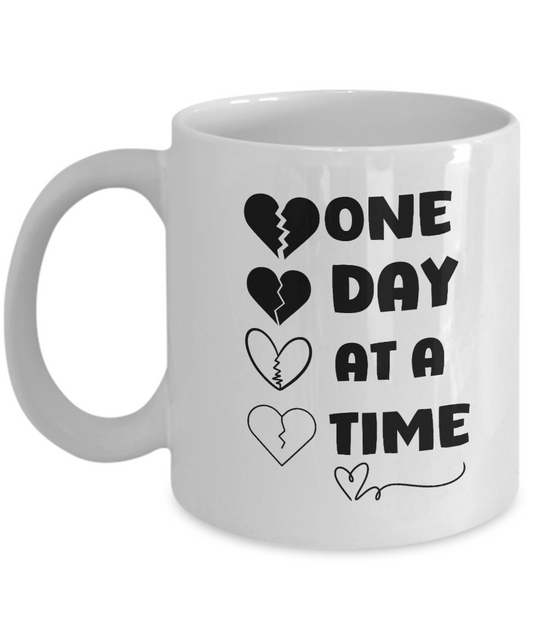 One day at a time ceramic coffee mug healing gift idea, grief support, resilience mug, recovery support, inspirational mug, hope and courage