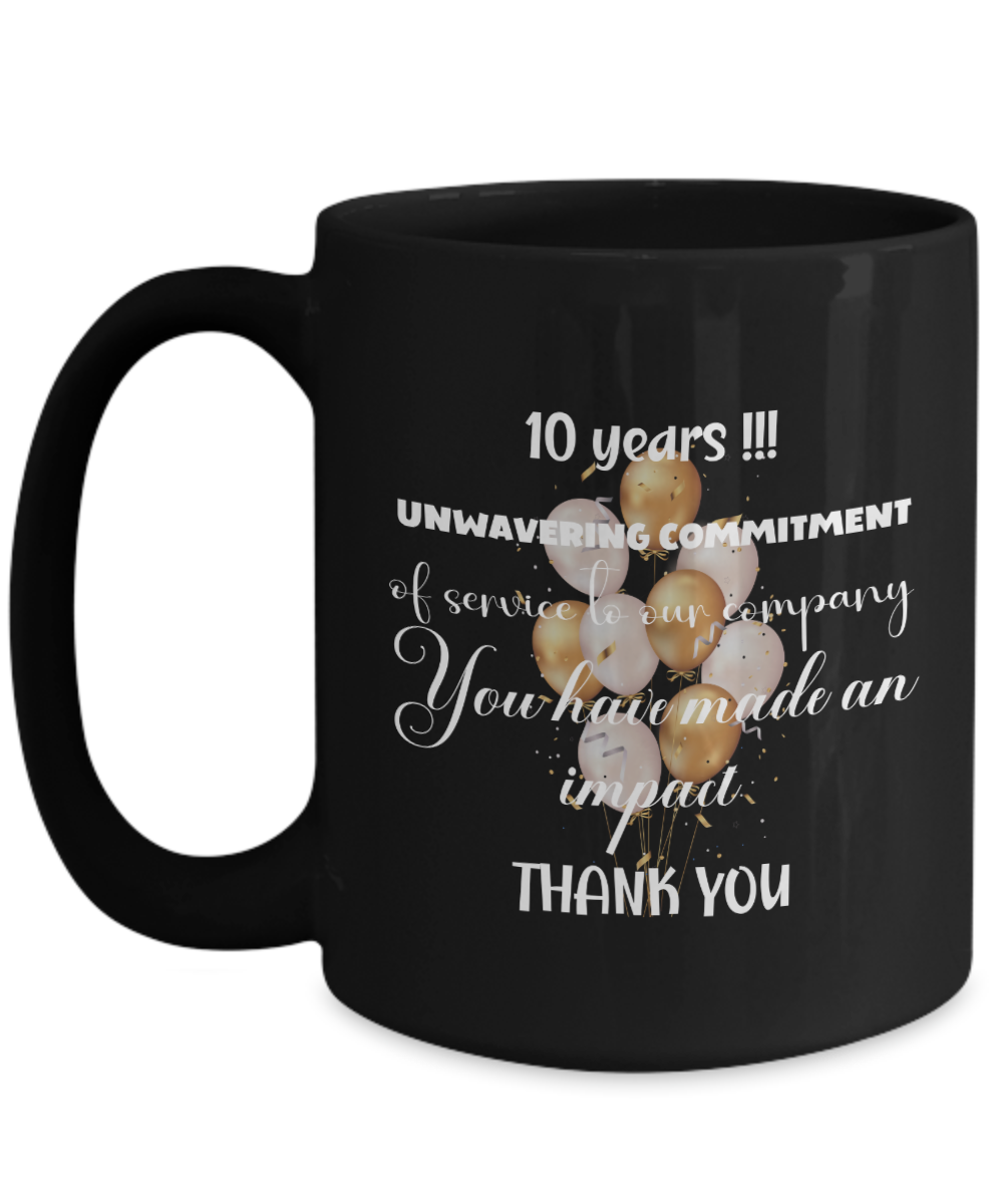 Office gift - 10 year anniversary ceramic coffee mug gift, work anniversary, career milestone, employee gift, staff recognition, job achievement, 3 years of work acknowledgement, corporate gift, office mug, black mug