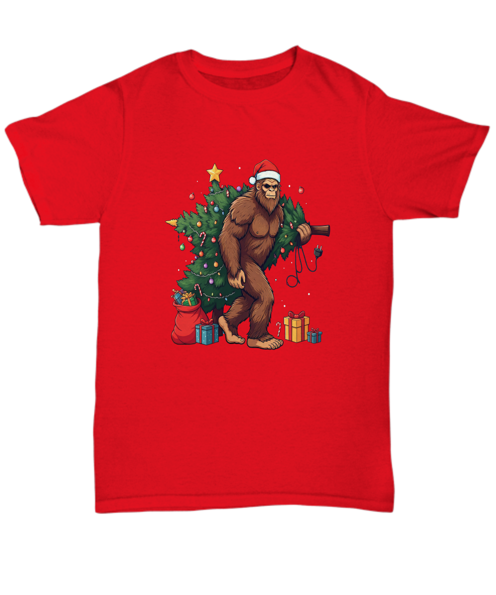 Quirky festive unisex holiday t shirt big foot christmas stocking stuffer