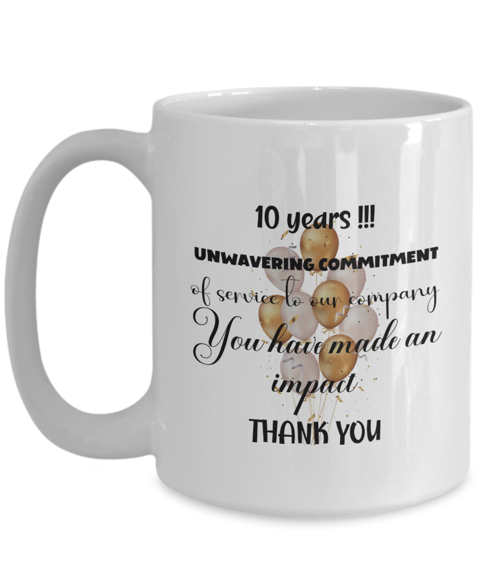 Office gift - 10 year anniversary ceramic coffee mug gift, work anniversary, career milestone, employee gift, staff recognition, job achievement, 3 years of work acknowledgement, corporate gift, office mug