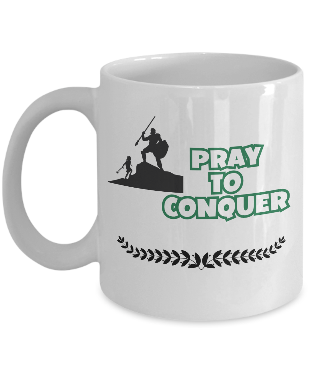 Pray to conquer ceramic coffee mug, Christian mug, motivational gift, faith-based gift, gift for pastor, gift for believer, spiritual gift, spiritual warfare cup, daily reminder