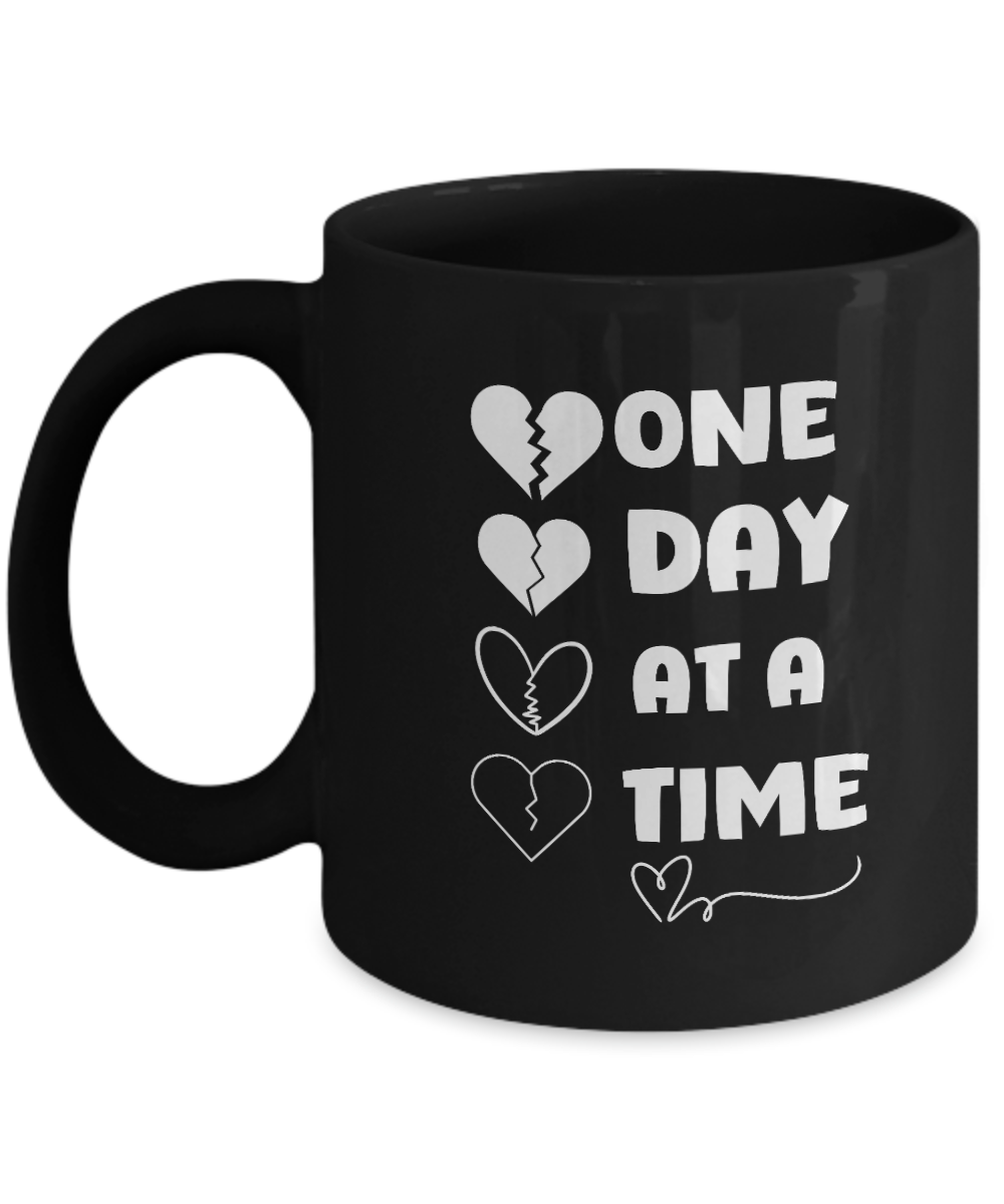 One day at a time ceramic coffee mug healing gift idea, grief support, resilience mug, recovery support, inspirational mug, hope and courage, bereavement