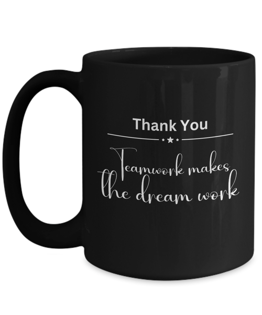 Thank you - Teamwork black ceramic coffee/tea mug, office gift, corporate gifts, employee gifts, employee appreciation, staff recognition, workplace gifts, thank you mug