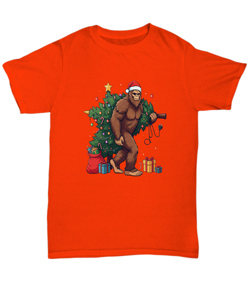 Quirky festive unisex holiday t shirt big foot christmas stocking stuffer