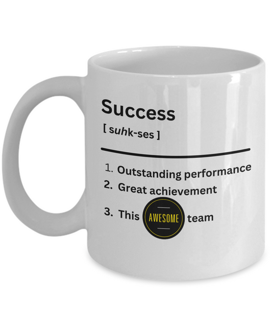 Success definition white ceramic mug, employee appreciation gift, business gift, company morale booster, office holiday party, team celebration, workplace christmas gifts