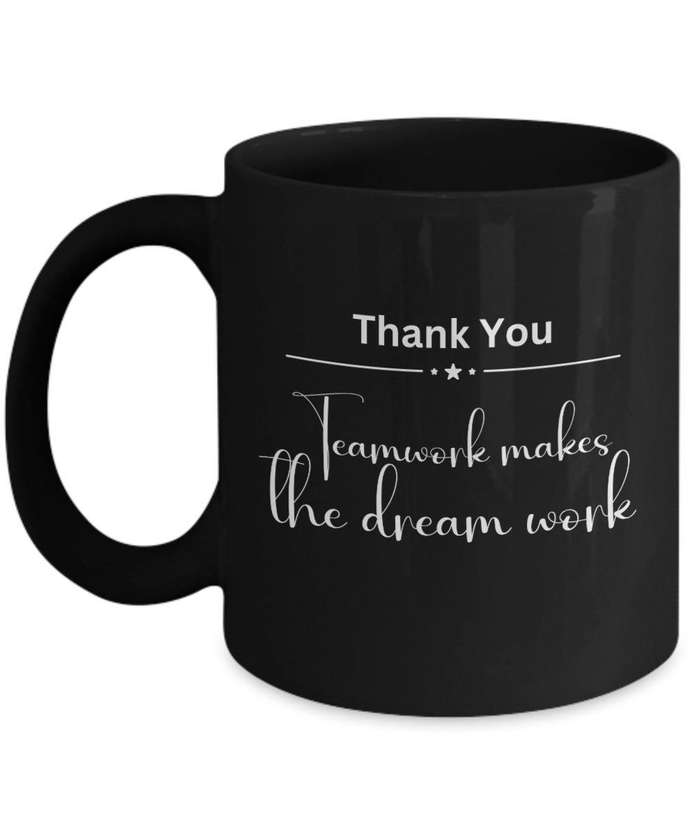 Thank you - Teamwork black ceramic coffee/tea mug, office gift, corporate gifts, employee gifts, employee appreciation, staff recognition, workplace gifts, thank you mug