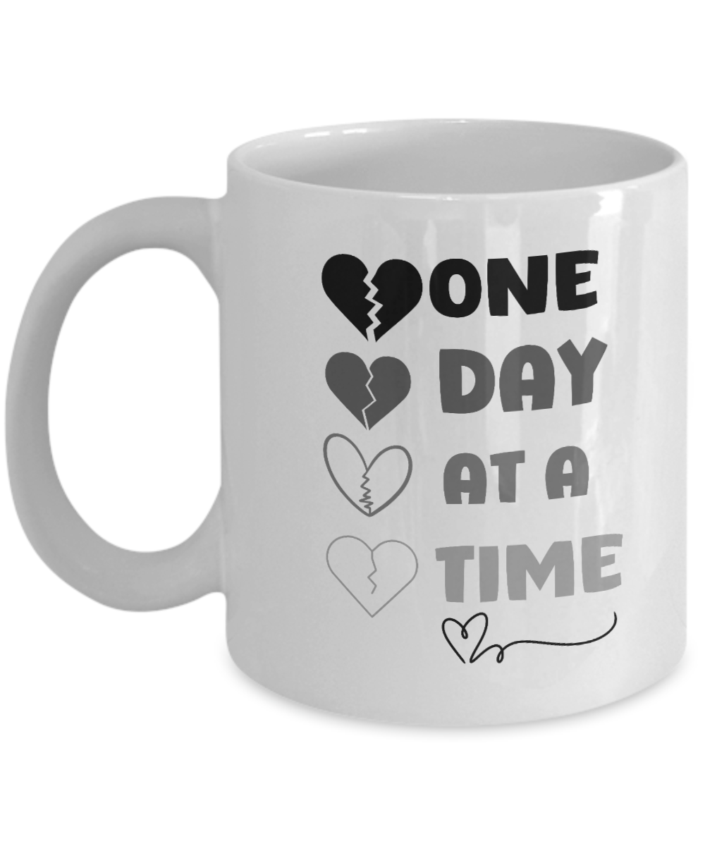 Grief support ceramic coffee mug| One day at a time| recovery support, resilience mug, healing after loss, sympathy gift - free shipping