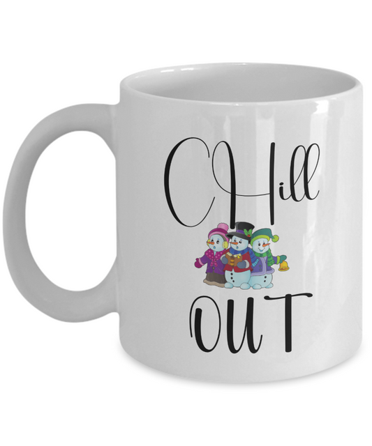 Fun Chill out ceramic mug, celebrating winter, festive mug, gift for friend, office gifts